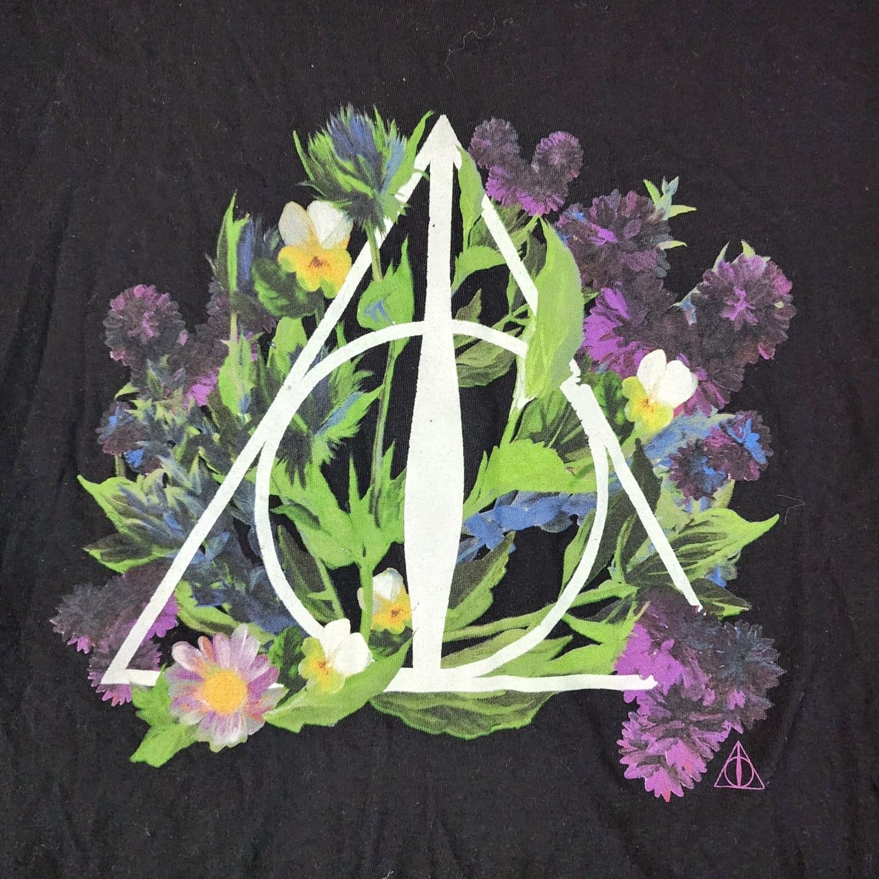 Vintage Harry Potter Tee Womens Black Floral Graphic Short Sleeve Tee Size M Size 32" / US 10 / IT 46 - 2 Thumbnail