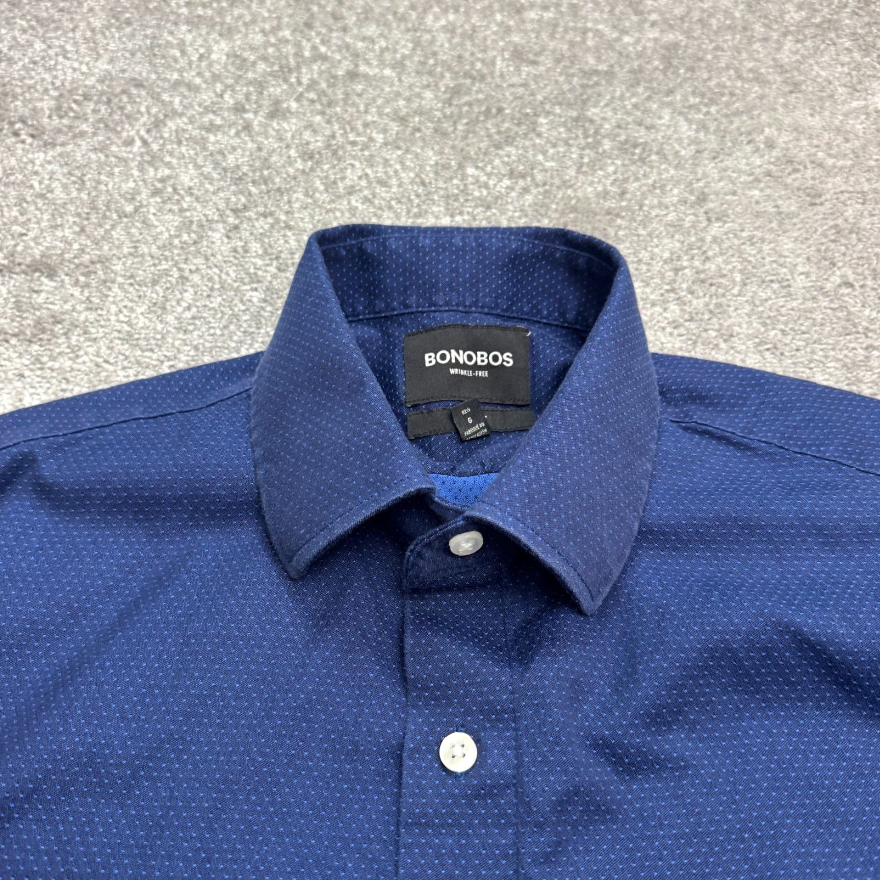 Bonobos Bonobos Dress Shirt Mens Large Blue Textured Polka Dot Slim Fit Cotton Shirt Size 42R - 3 Thumbnail