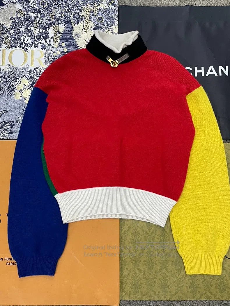 Hermes Hermes Kelly Color-Blocked Cashmere Knit Sweater Size XXS / US 00 / IT 34 - 1 Thumbnail
