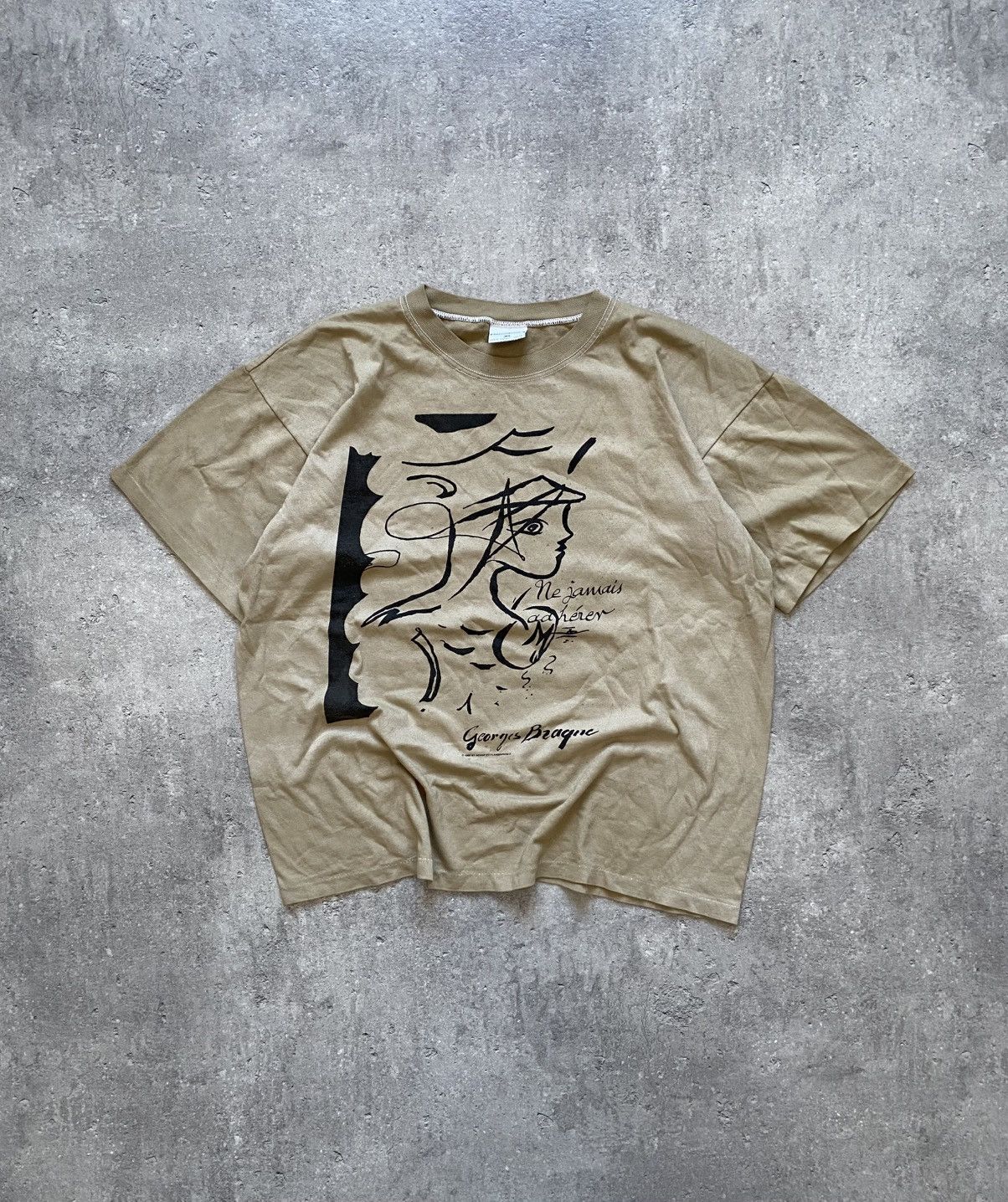 Vintage Vintage 1990 Beige Dyed Art Georges Braque Tee Size US XL / EU 56 / 4 - 1 Thumbnail