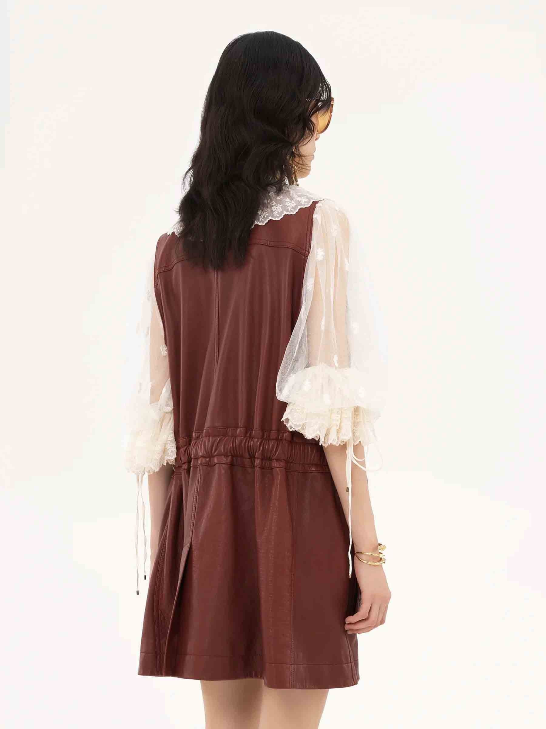 Chloe o1loc1c10326 Leather Utility Vest in Faded Mahogany Size L / US 10 / IT 46 - 4 Thumbnail