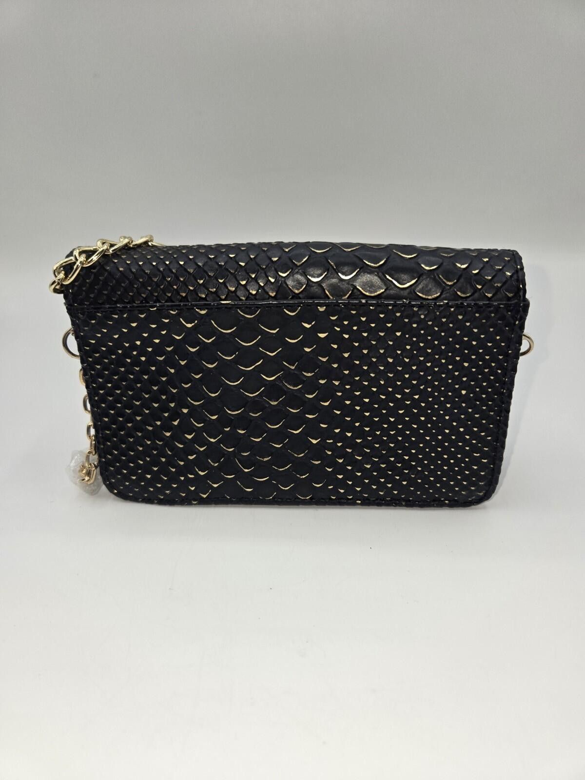 Target Basics Black Faux Snakeskin Crossbody Purse with Gold Chain Strap Size ONE SIZE - 2 Thumbnail