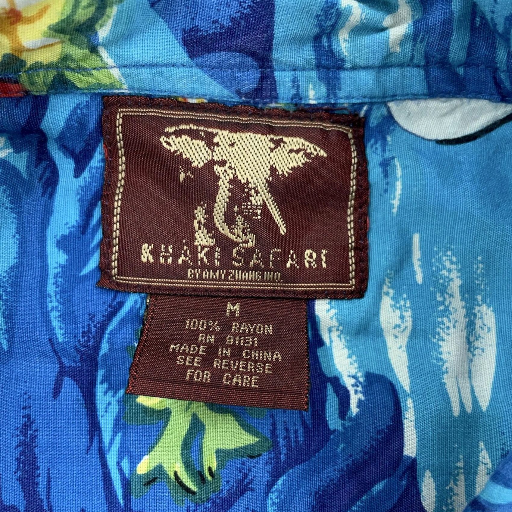 Vintage Khaki Safari Rayon Camp Hawaiian Shirt Mens M Blue Aloha Hula Collared Button Up Shirt Size US M / EU 48-50 / 2 - 7 Thumbnail