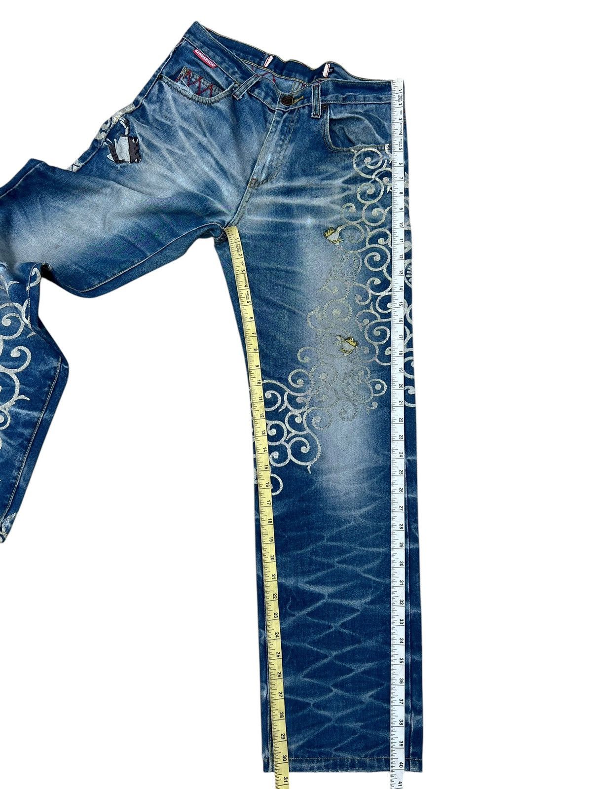 Vintage Dirty Mud SANMARUICHI Distress Frog Embroidery Denim Jeans Size US 30 / EU 46 - 6 Thumbnail