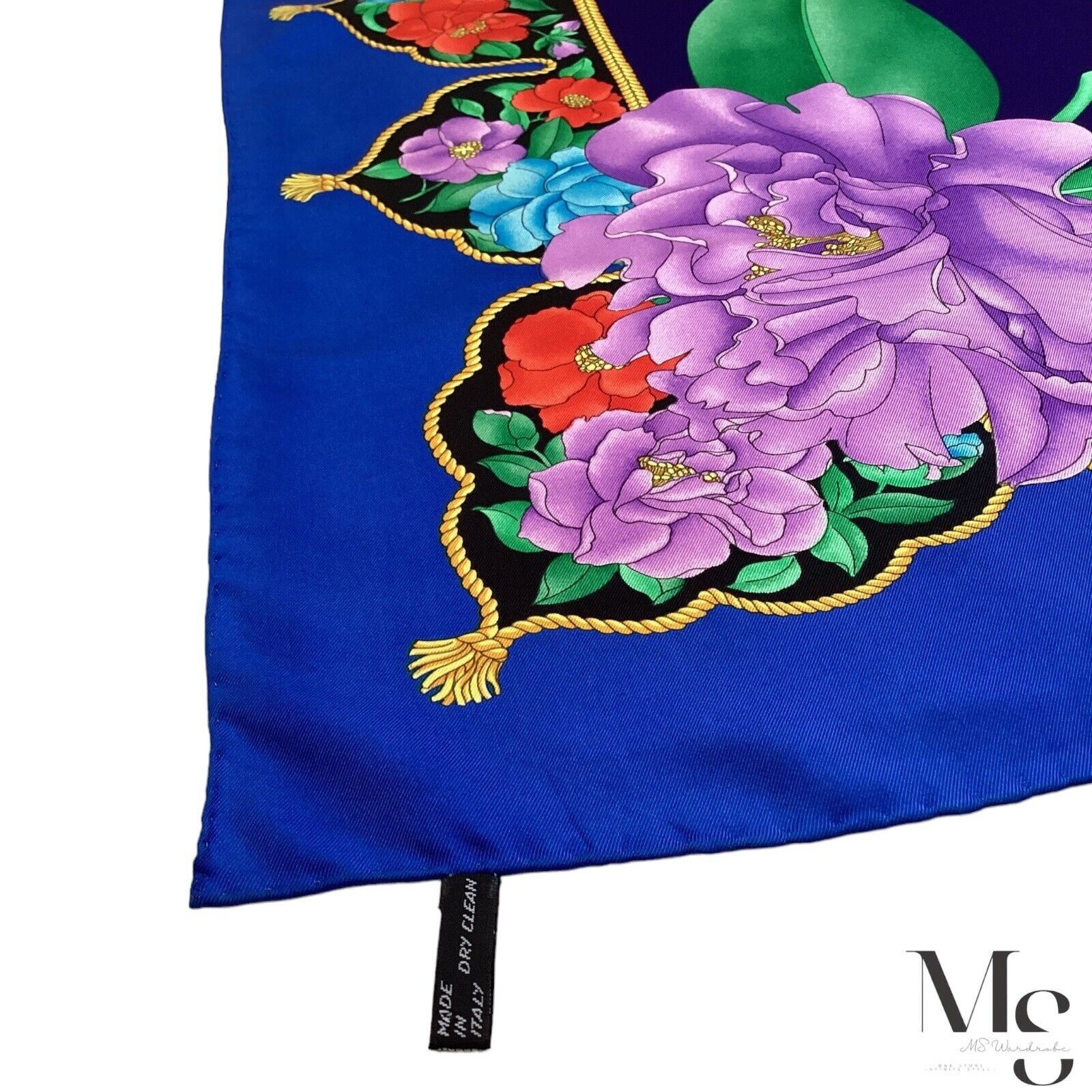 Leonard Paris LEONARD PARIS Blue Floral Scarf Silk Made In Italy 35"-34.5" Size ONE SIZE - 4 Thumbnail