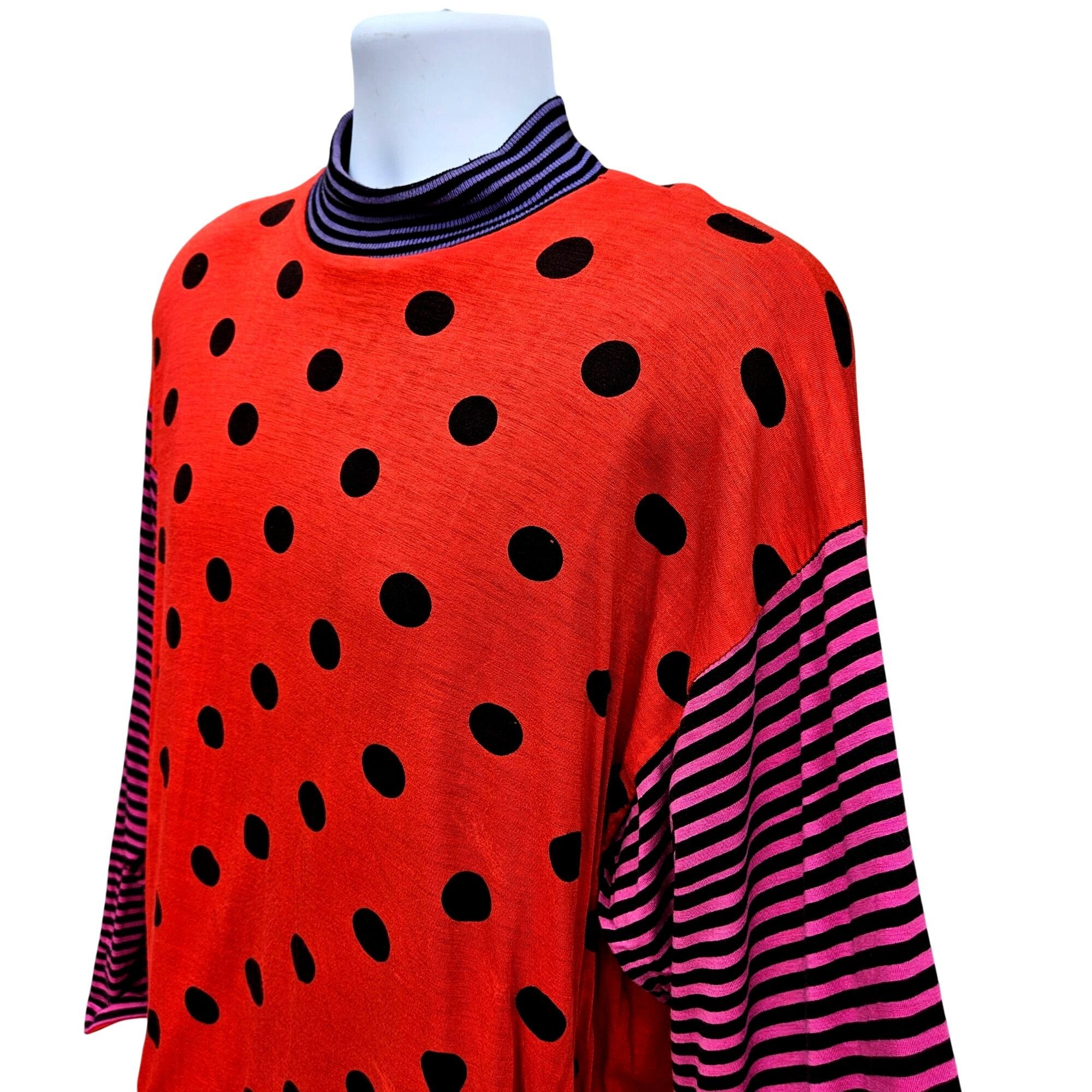 80s Reversible Polka Dot Stripe Graphic Cotton Top Unisex L/