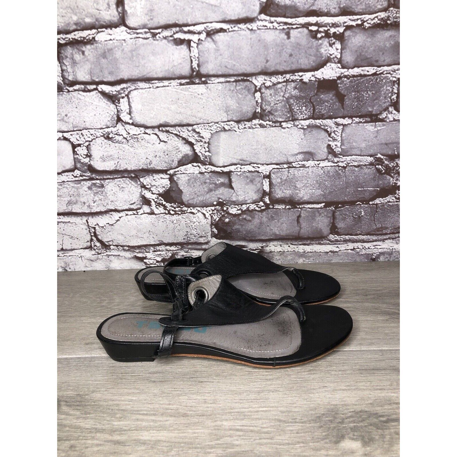 TSUBO TSUBO Black Leather Ankle Strap Wedge Thong Sandals Women’s Size US 6.5 / IT 36.5 - 13 Thumbnail