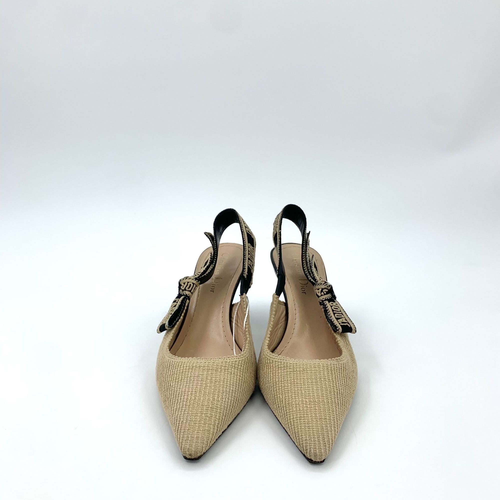 Dior Christian Dior JAdior Beige Slingback Heels With Black Ribbo Size US 6 / IT 36 - 4 Thumbnail