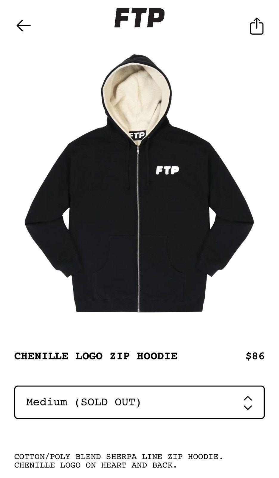 image of Fuck The Population Ftp Chenille Logo Zip Hoodie in Black, Men's (Size Medium)