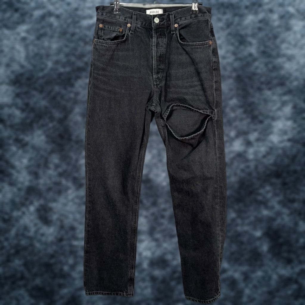 Agolde AGOLDE Lana Slice Organic Denim Jeans Womens 27 Black 5-Pocket Design High Rise Straight Distressed Vintage No Size 27" / US 4 / IT 40 - 1 Thumbnail