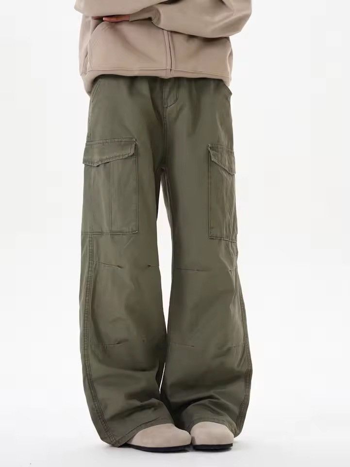 Japanese Brand Wide-Leg Cargo Pants in Green Size US 32 / EU 48 - 7 Thumbnail