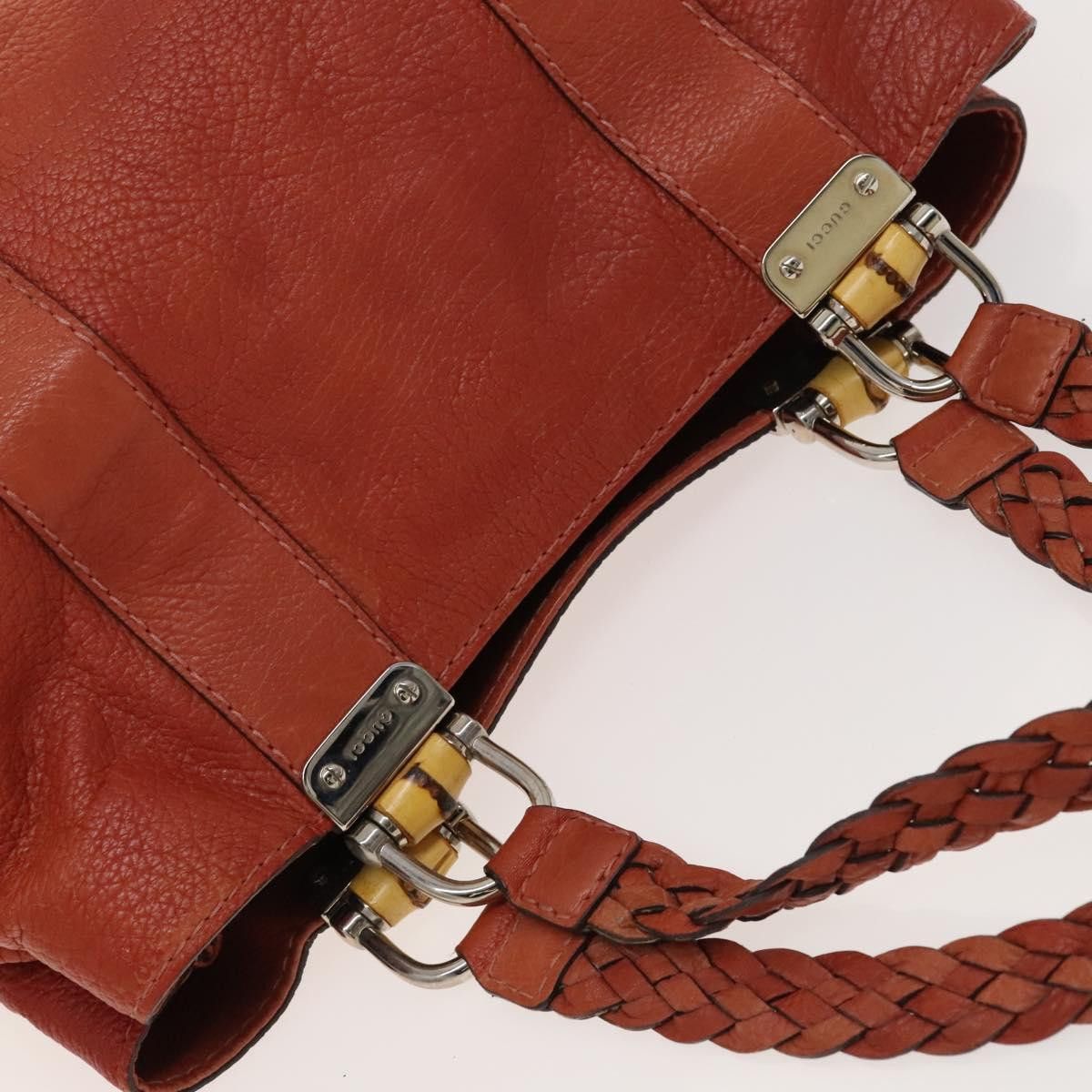 Gucci GUCCI Bamboo Tote Bag Leather Orange Gold Size ONE SIZE - 6 Thumbnail