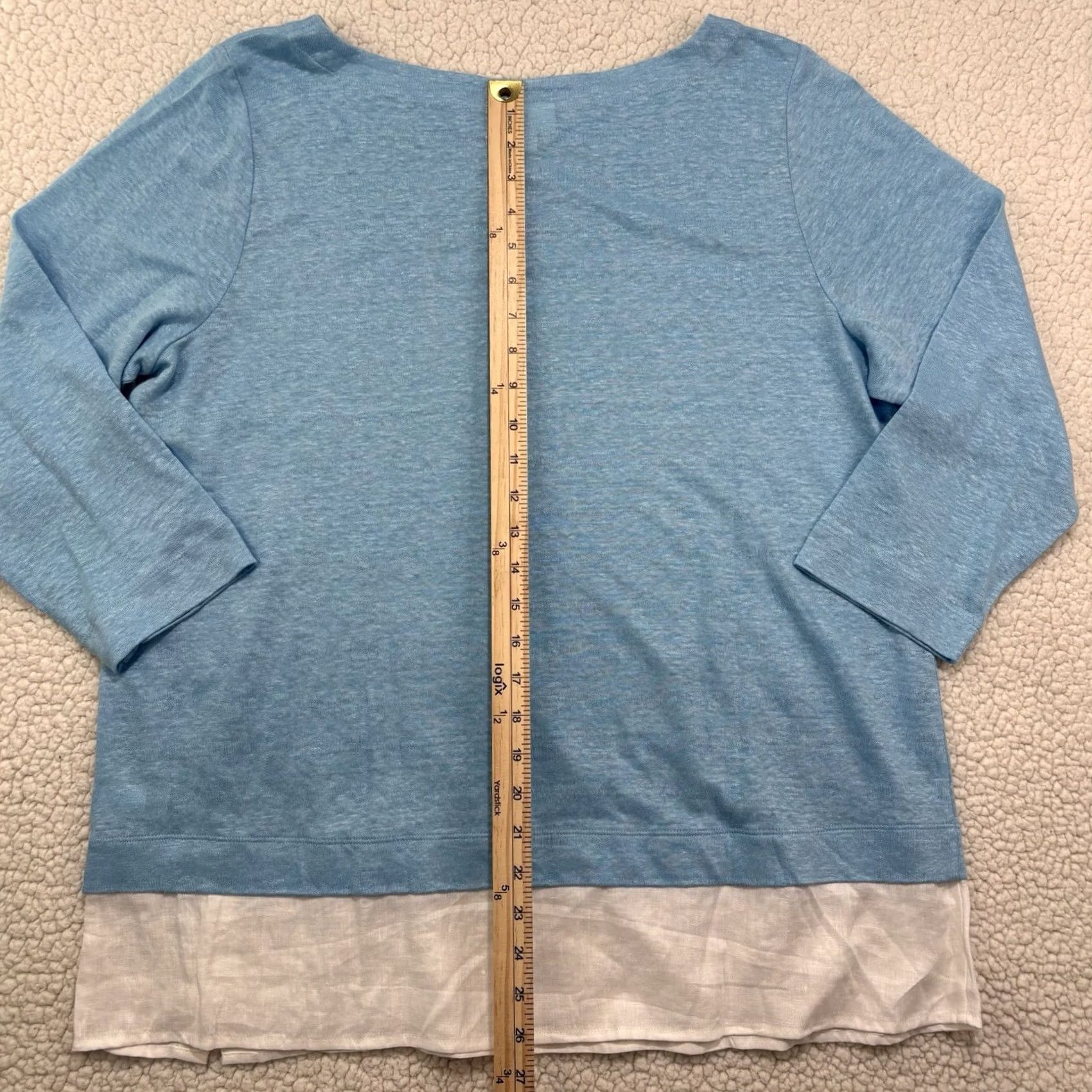 J. Jill J. Jill Blouse Tunic 3/4 Sleeve Linen Blue Layered Look Petite Women Size L / US 10 / IT 46 - 7 Thumbnail