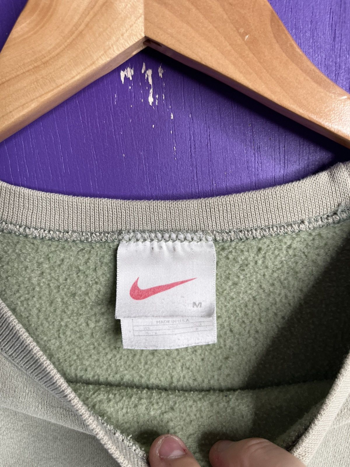 Nike × Vintage Vintage 90s Nike sage green small swoosh crewneck Size US M / EU 48-50 / 2 - 4 Thumbnail