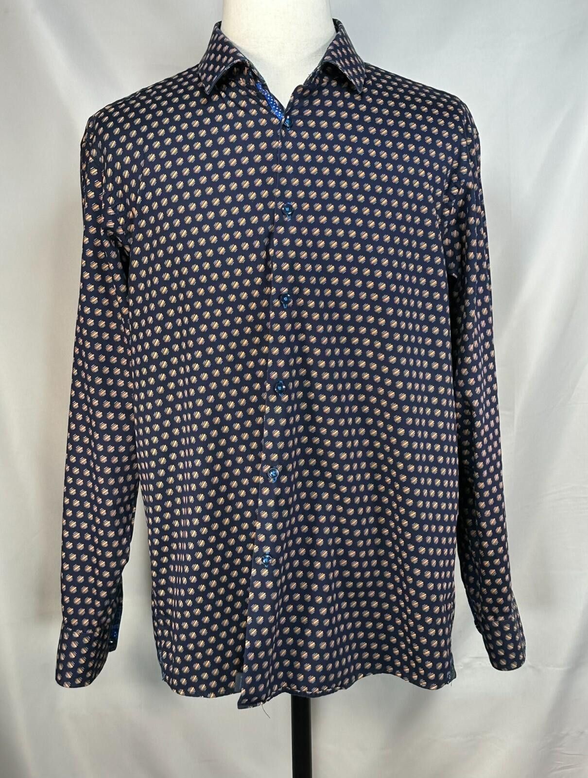 Other Blu by Polifroni 100% Cotton Geometric Button Up Blue Men XL Size US XL / EU 56 / 4 - 1 Thumbnail