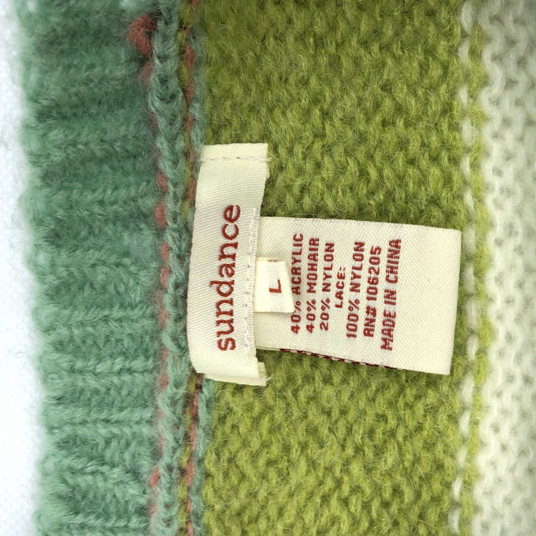 Vintage Sundance Sweater Knit Raglan Long Sleeve Patchwork Striped Lace Mohair Green Women's L Size L / US 10 / IT 46 - 2 Thumbnail