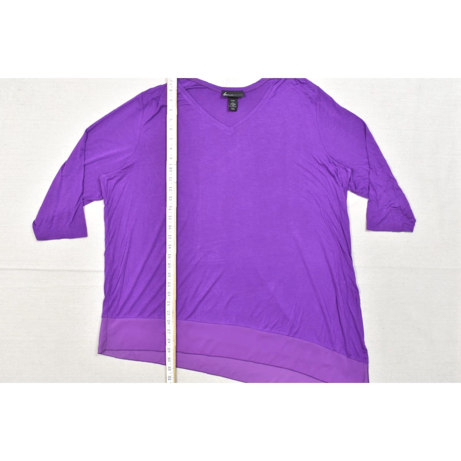 Vintage Lane Bryant Top Women's Plus 24 Purple V-Neck Knit 3/4 Sleeve Asymmetrical Hem Casual Tunic Size 4XL / US 24-26 - 3 Thumbnail