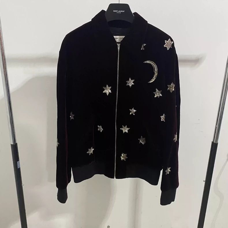 Saint Laurent Paris saint Laurent paris16 FW Wine Red Velvet Star-Moon Jacket Size US M / EU 48-50 / 2 - 2 Thumbnail