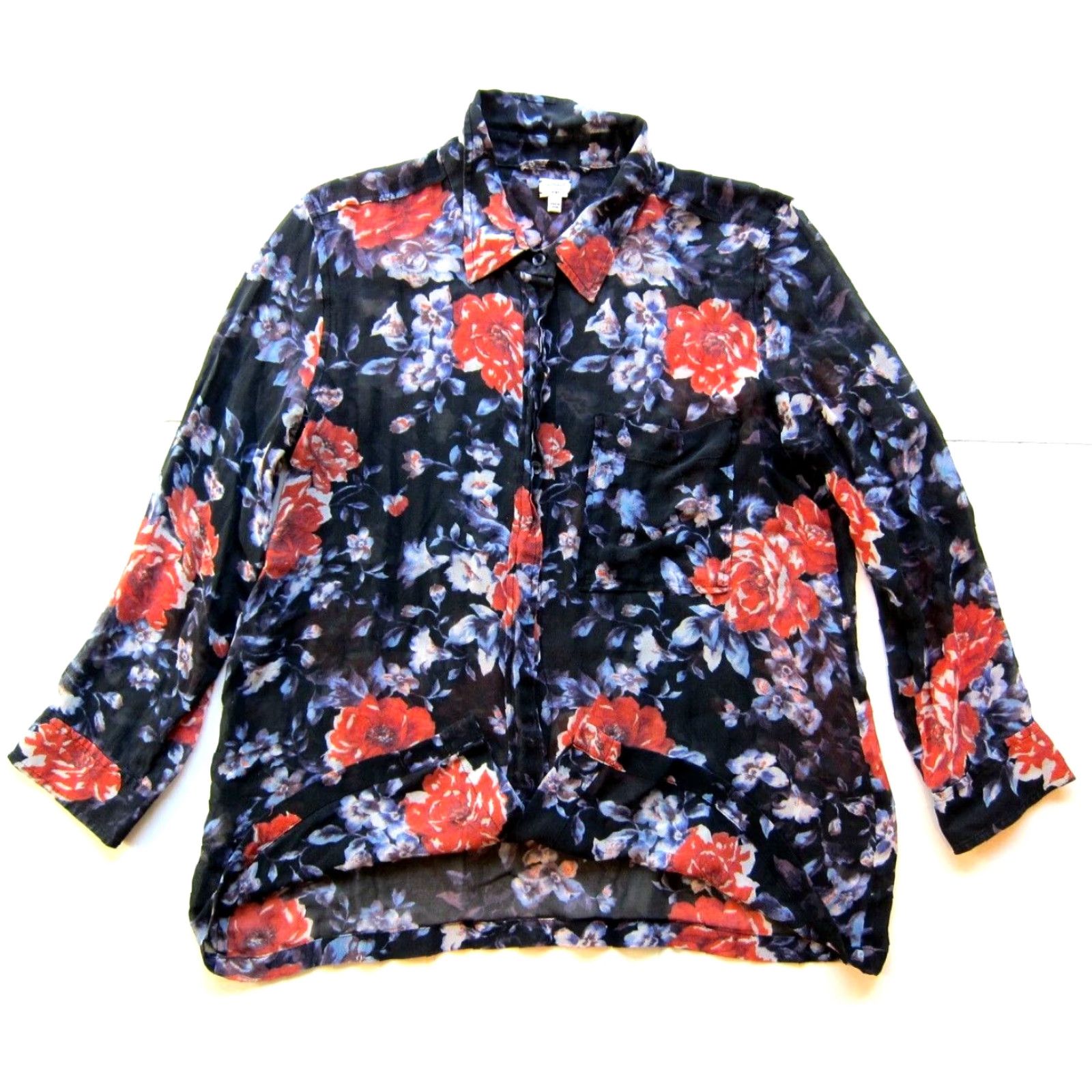 Vintage VINTAGE Wilfred 100% Silk Black Orange Purple Floral Button-Up Long Sleeve Blouse Large Size L / US 10 / IT 46 - 5 Thumbnail