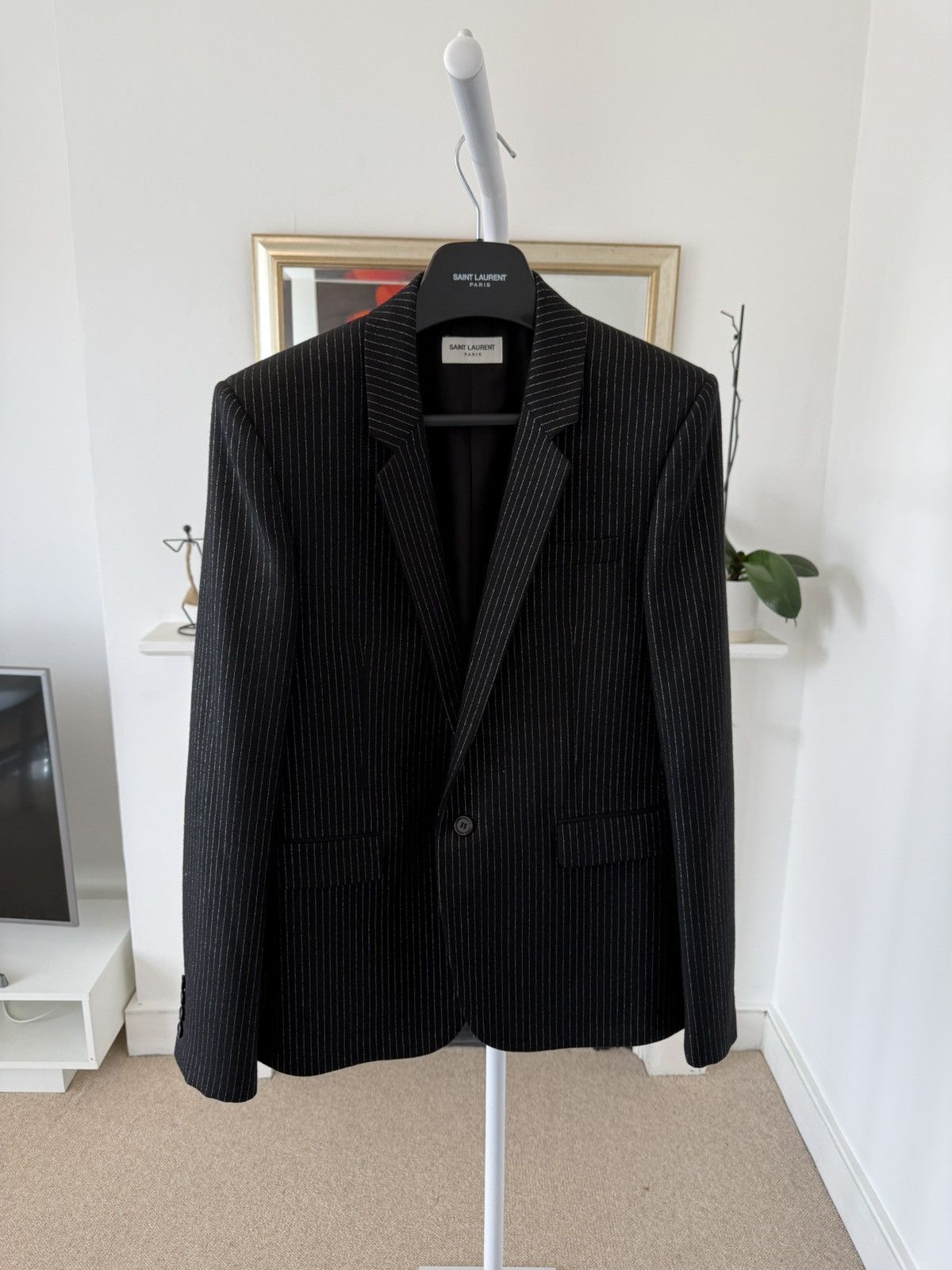 Saint Laurent Paris SS20 Saint Laurent Gold Threaded Pinstripe Blazer Jacket Size 50R - 1 Thumbnail