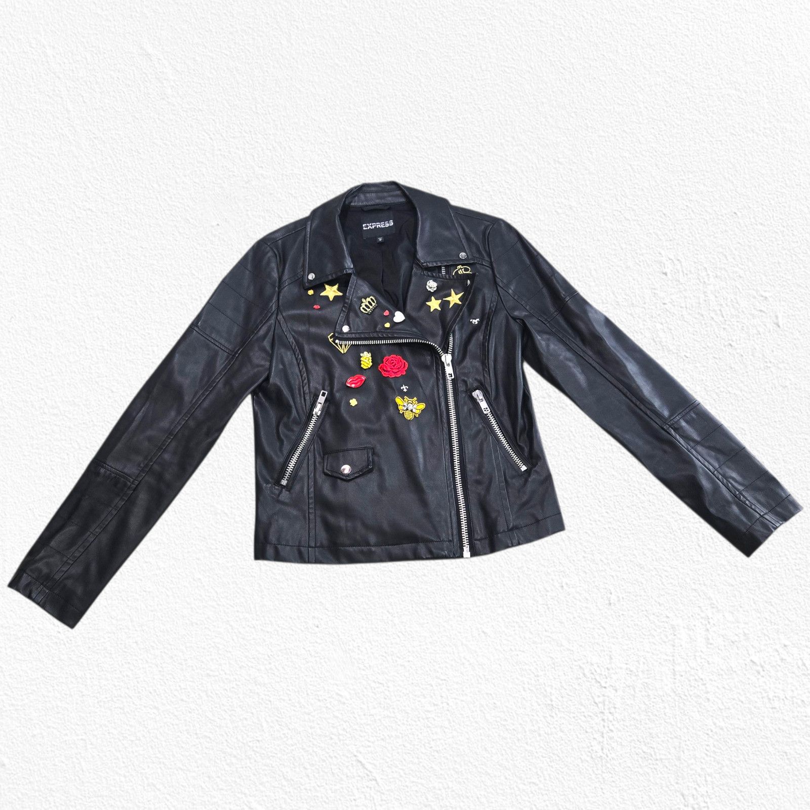 Express Black Faux Leather Moto Jacket Y2K Rocker Size Medium Size M / US 6-8 / IT 42-44 - 3 Thumbnail