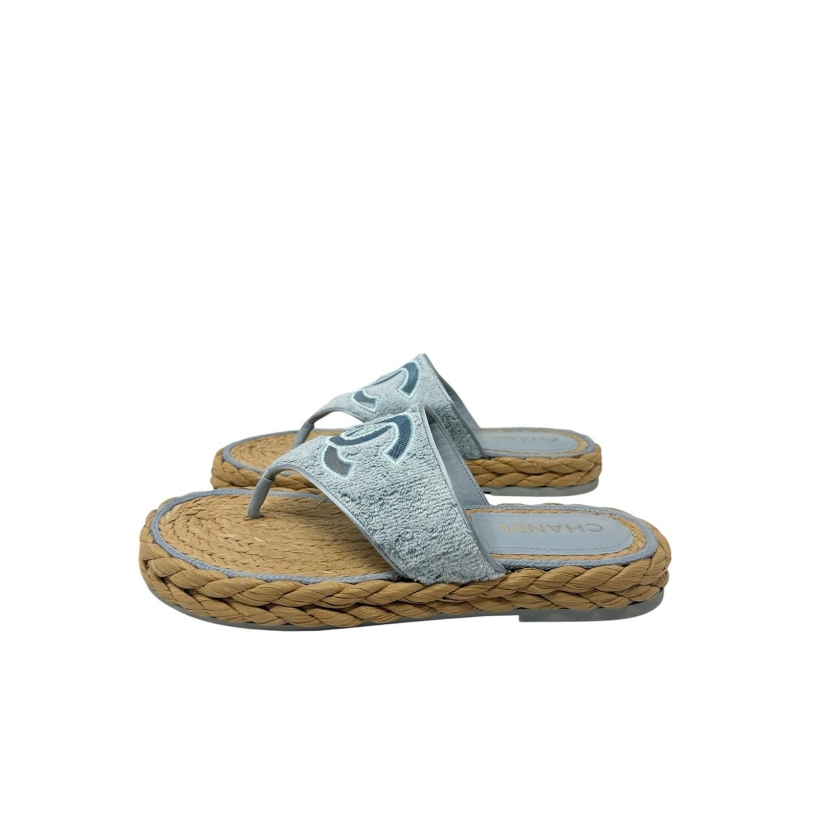 Chanel Chanel CC Terry Blue Thong Raffia Flat Slide Sandals EU 40.5 Size US 10.5 / IT 40.5 - 5 Thumbnail