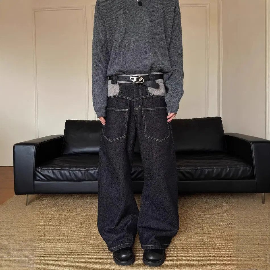 Japanese Brand Retro loose straight leg spliced jeans Size US 32 / EU 48 - 4 Thumbnail
