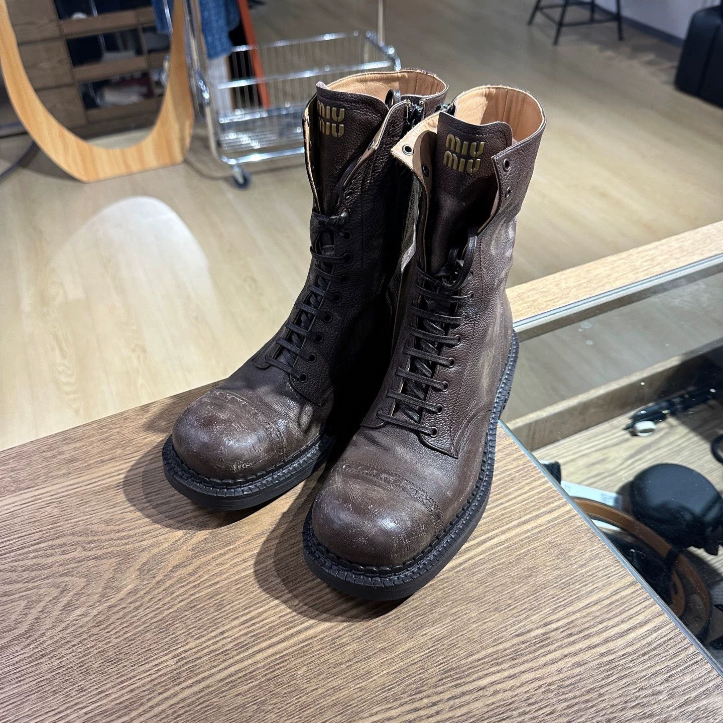 Miu Miu Miu Miu Leather Brown Lowtop Sneakers us_5 Women Size US 5 / IT 35 - 1 Thumbnail
