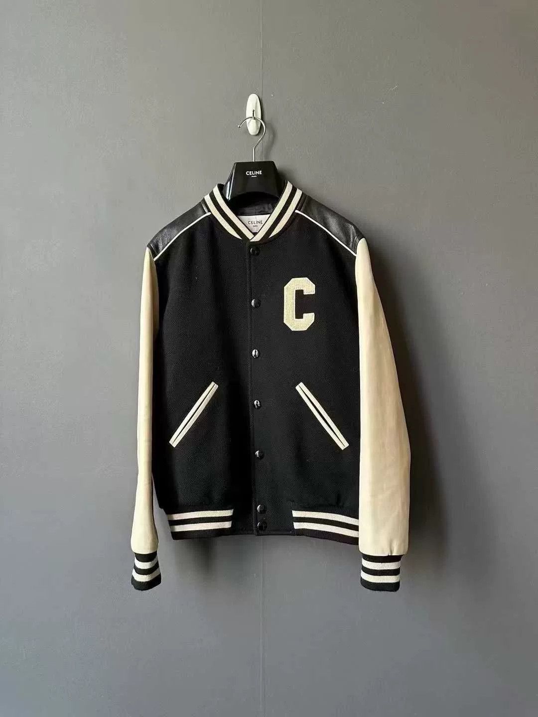 Celine Celine Black White Leather Baseball Jacket Size US S / EU 44-46 / 1 - 1 Thumbnail