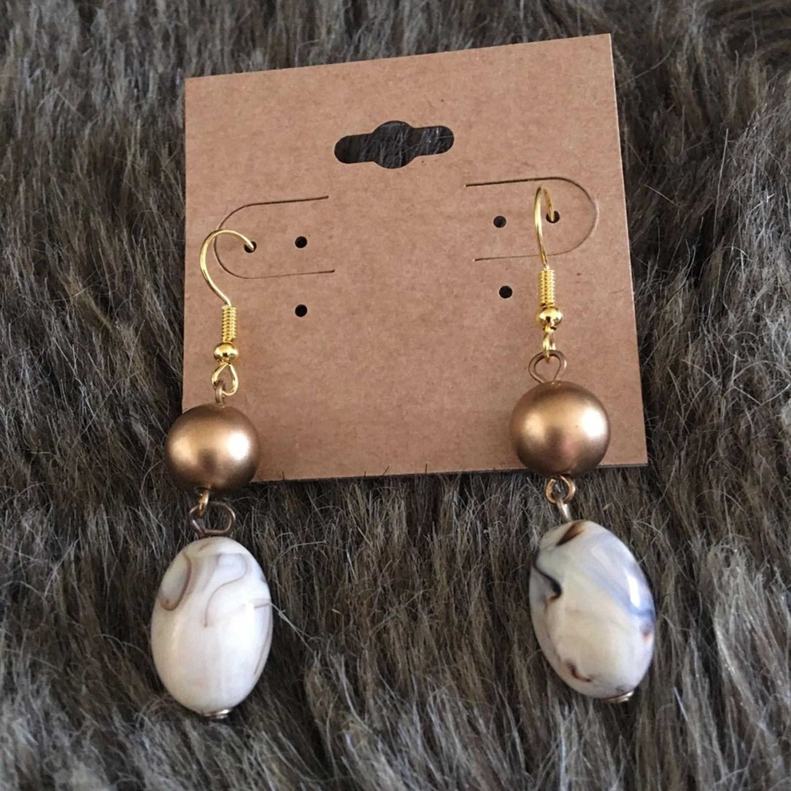 Jewelry Elegant matte gold & marble bead dangle earrings Size ONE SIZE - 2 Thumbnail