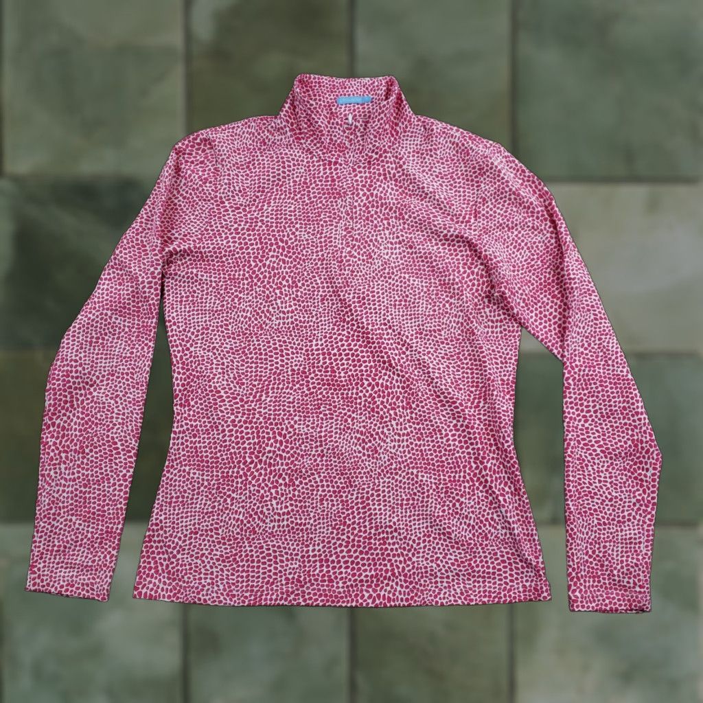 J.McLaughlin J. McLaughlin Shirt Womens Small Pink White Print 1/4 Zip Mock Neck Stretch Z Size S / US 4 / IT 40 - 1 Thumbnail