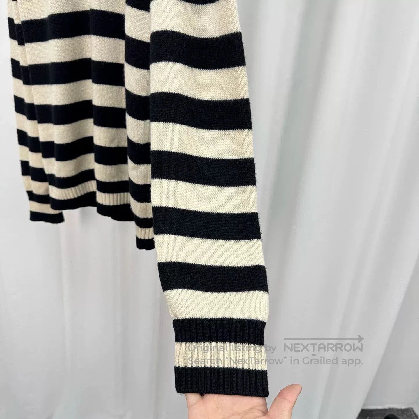 Saint Laurent Paris black and white striped wool knit sweater. Size US L / EU 52-54 / 3 - 4 Thumbnail