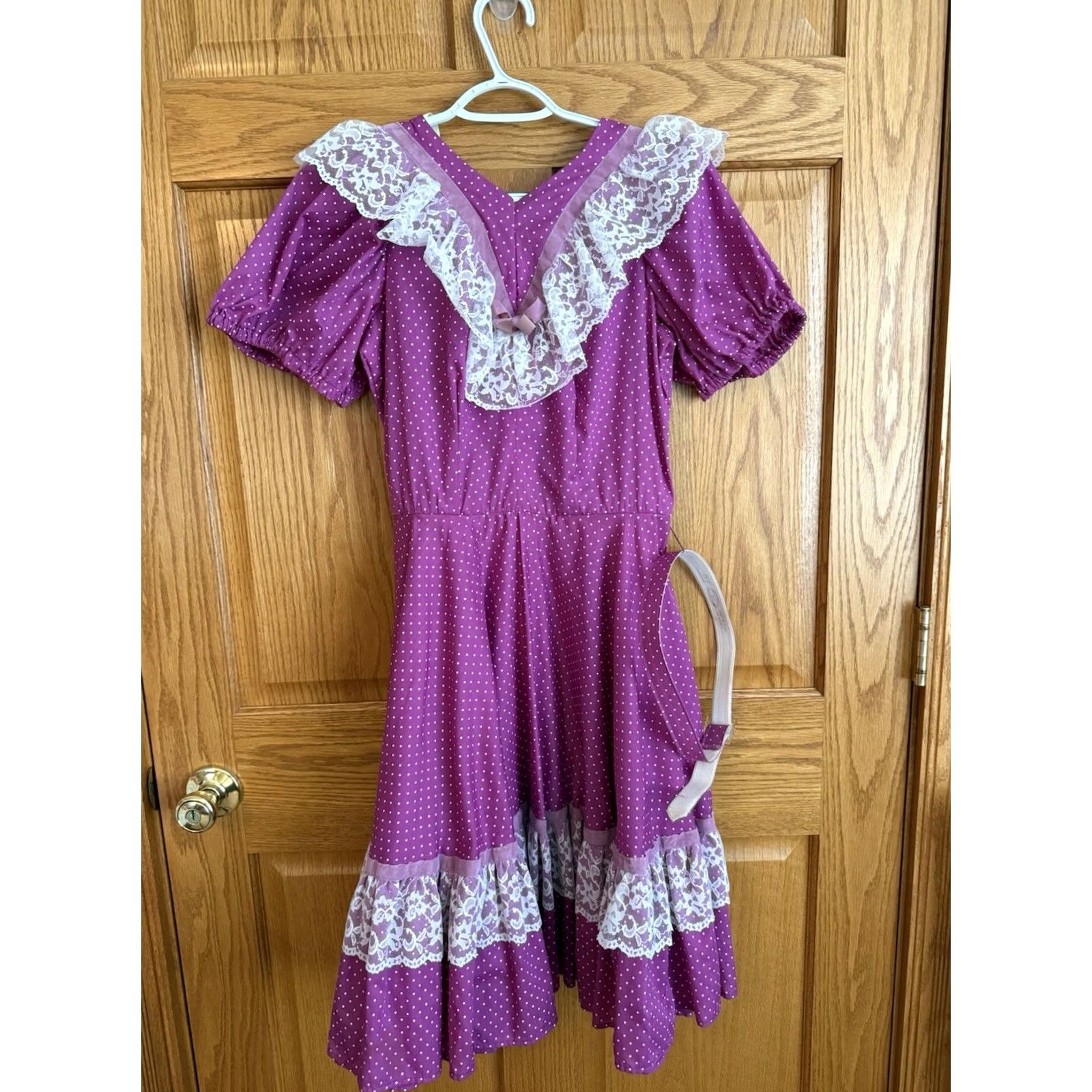 DANCER VINTAGE Partners Square Dance Dress Women 10 Purple Polka Dot Belt 36in Rockabilly 1970s Size L / US 10 / IT 46 - 2 Thumbnail