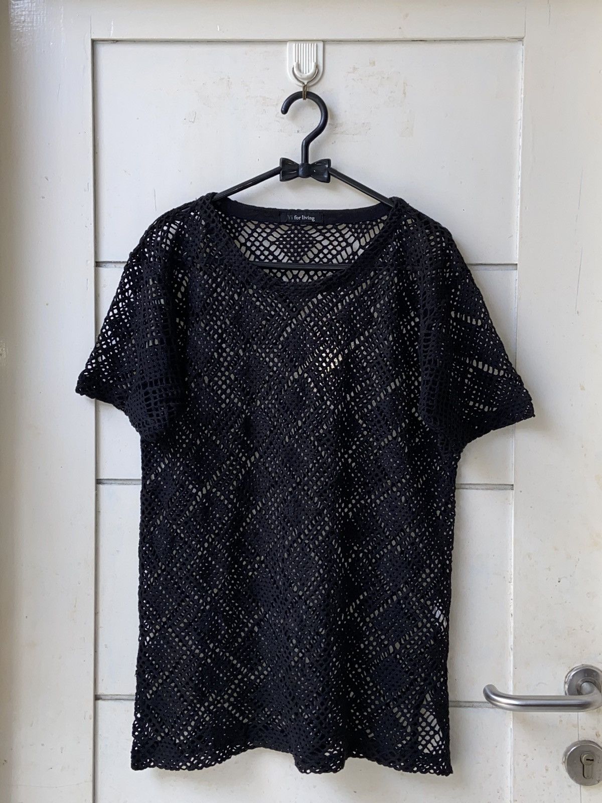 image of Yohji Yamamoto x YS Y’S For Living Black Mesh T-Shirt, Men's (Size Medium)