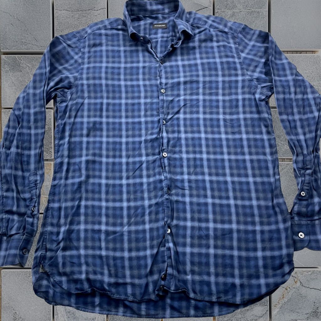 Ermenegildo Zegna Ermenegildo Zegna Shirt Button Down Long Sleeve Plaid Check Cotton Blue L Mens Size US L / EU 52-54 / 3 - 1 Thumbnail