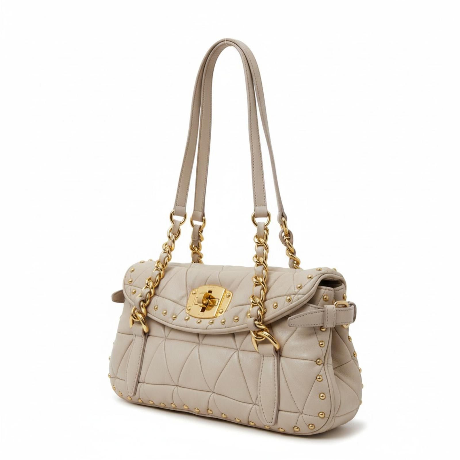 Miu Miu - Quilted Leather Shoulder Handbag with Gold Studs