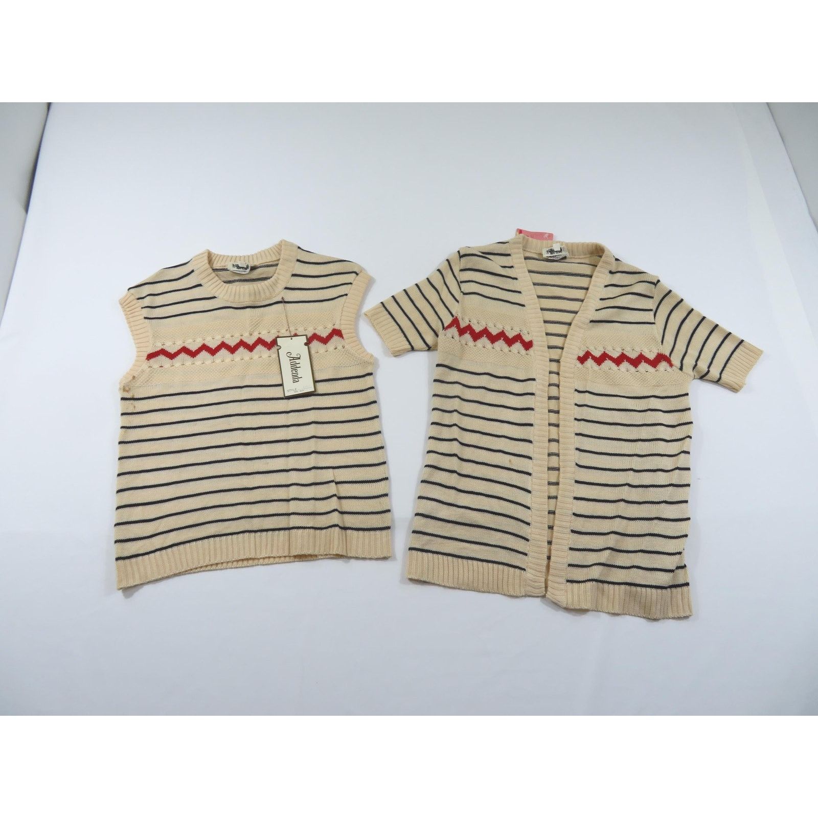 Other Addenda Acrylic Knit Top Blouse Set, Striped, Sz L 1970s Size L / US 10 / IT 46 - 1 Thumbnail