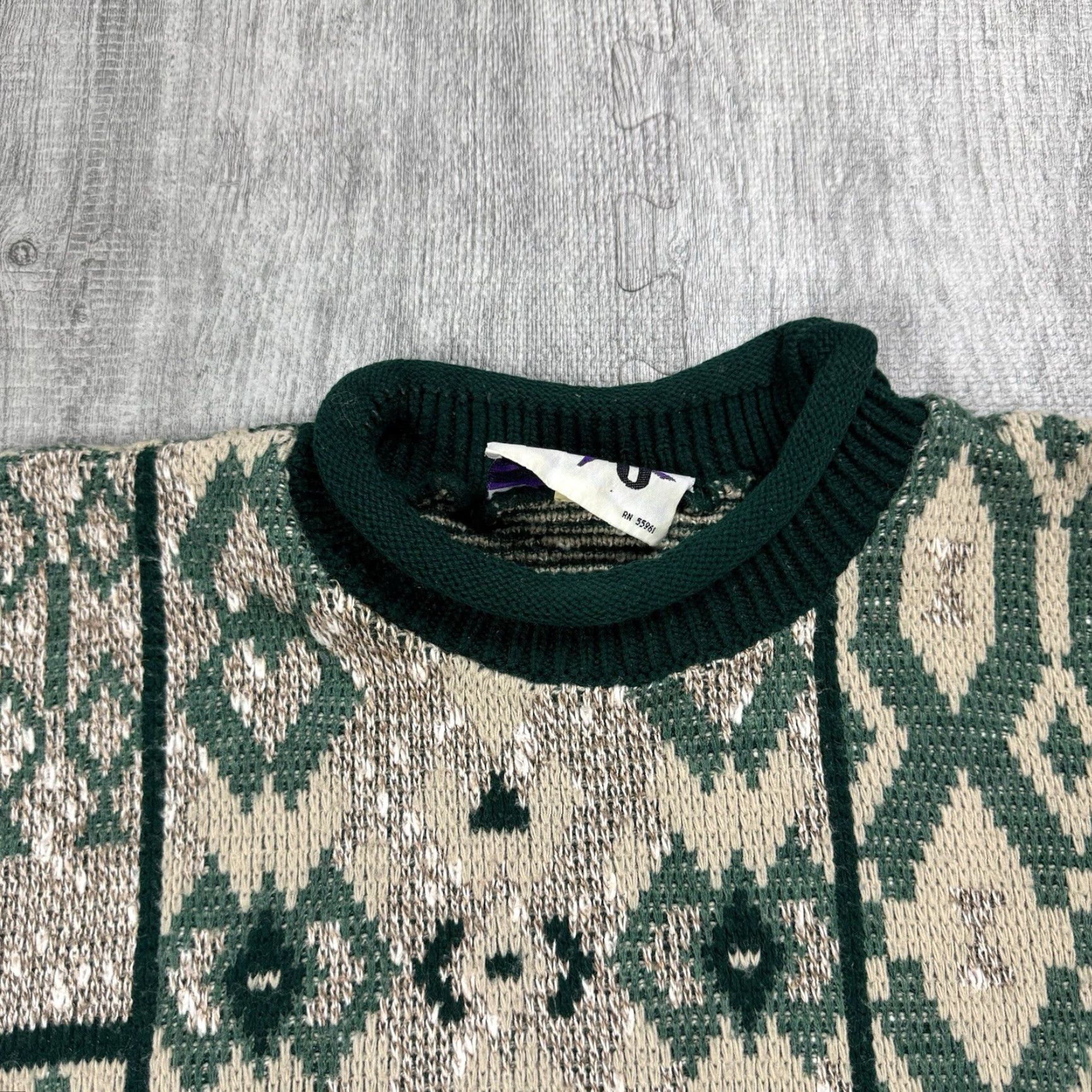 Vintage VINTAGE Cut 4 U Long Sweater Dress Roll Neck Casual Geometric Green Tan Beige One Size 80s 90s Womens Size ONE SIZE - 2 Thumbnail