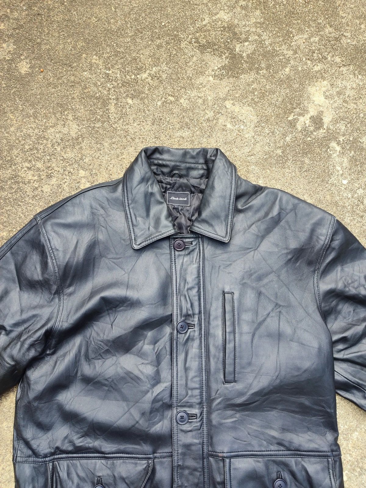 Leather Vintage Dockland Blue Leather Car Coat – Quilted Lining Size US L / EU 52-54 / 3 - 2 Thumbnail