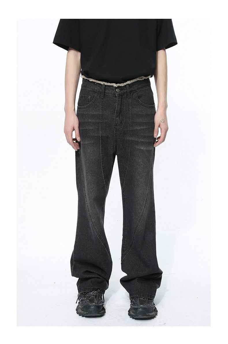 image of Black Stacked Flared Denim Jeans, Men's (Size 33)