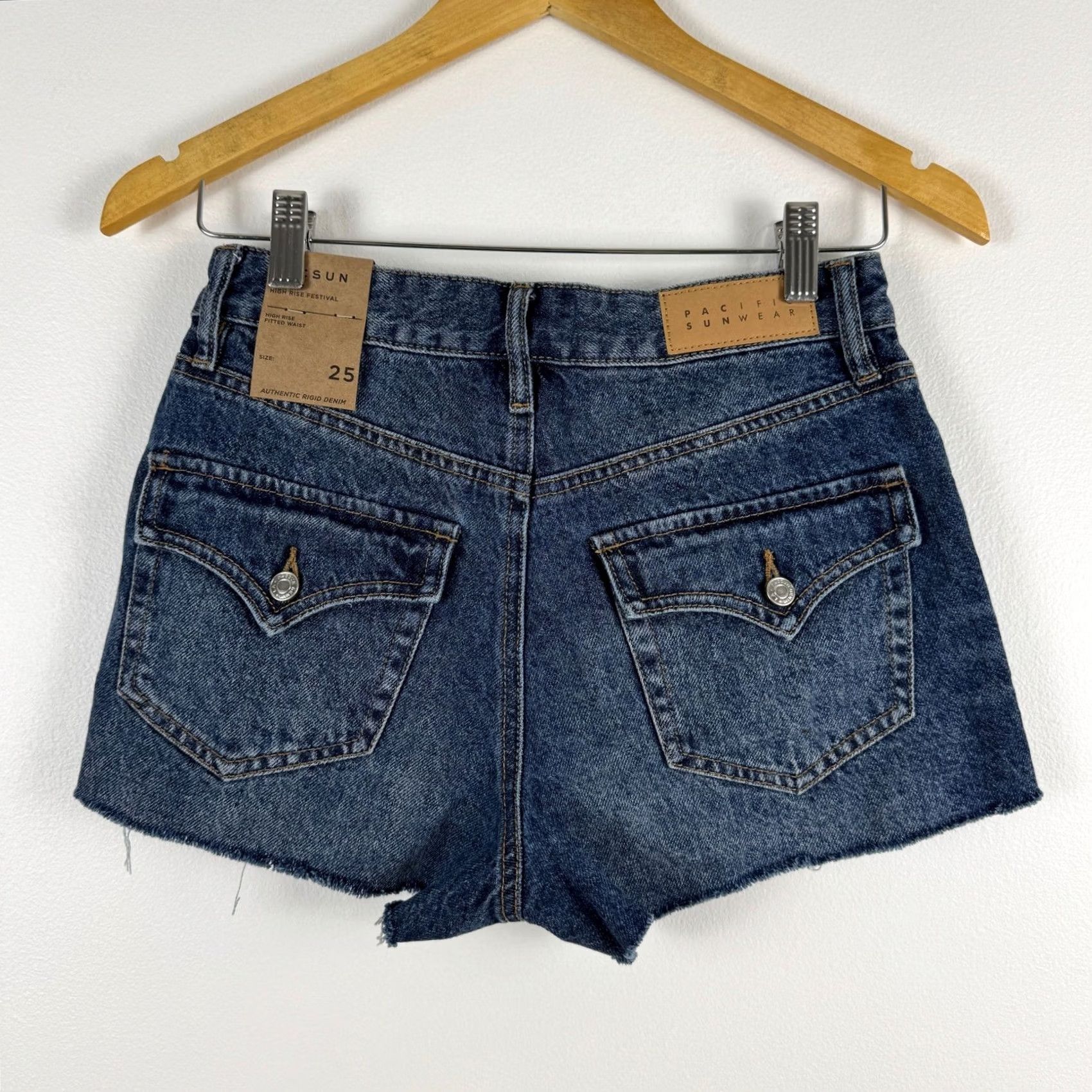 Pacsun PacSun High Rise Festival Denim Shorts Size 25 Dark Indigo Button Pocket Women 90s Size 42" / US 20 - 2 Thumbnail