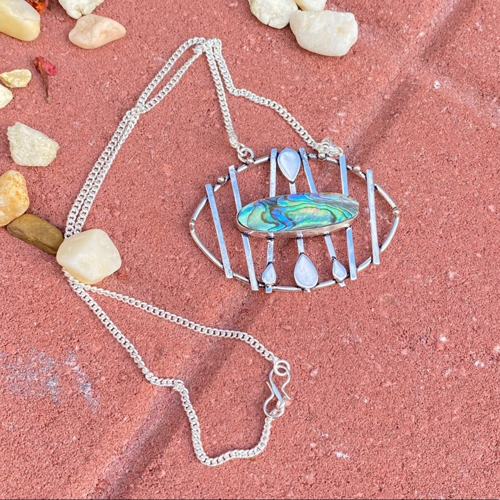 Handmade Abalone Shell Sterling Silver Art Deco Handmade Necklace Size ONE SIZE - 2 Thumbnail