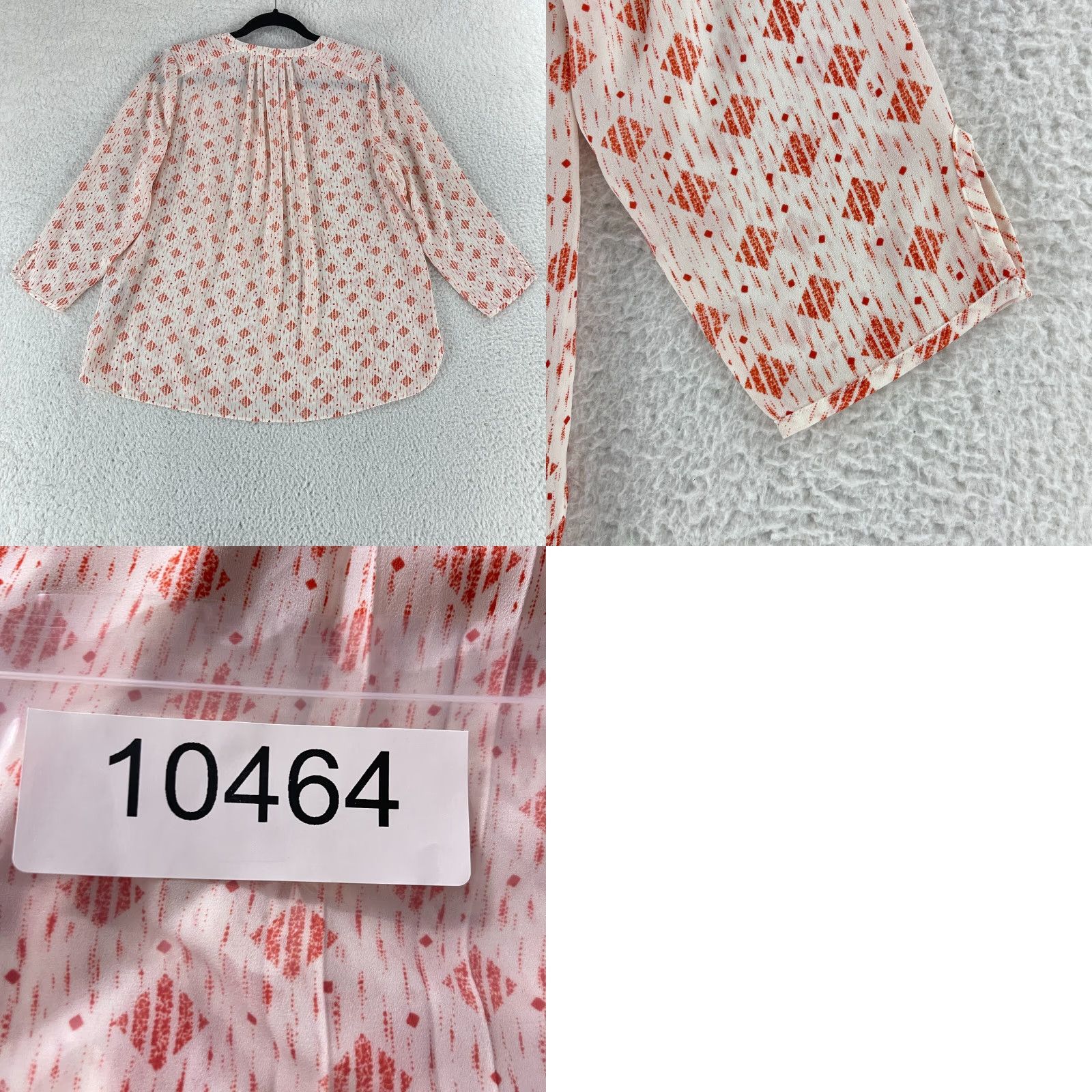 NYDJ NYDJ The Perfect Shirt Womens White Geometric Print V-Neck 3/4 Sleeve Size Small Size S / US 4 / IT 40 - 9 Thumbnail