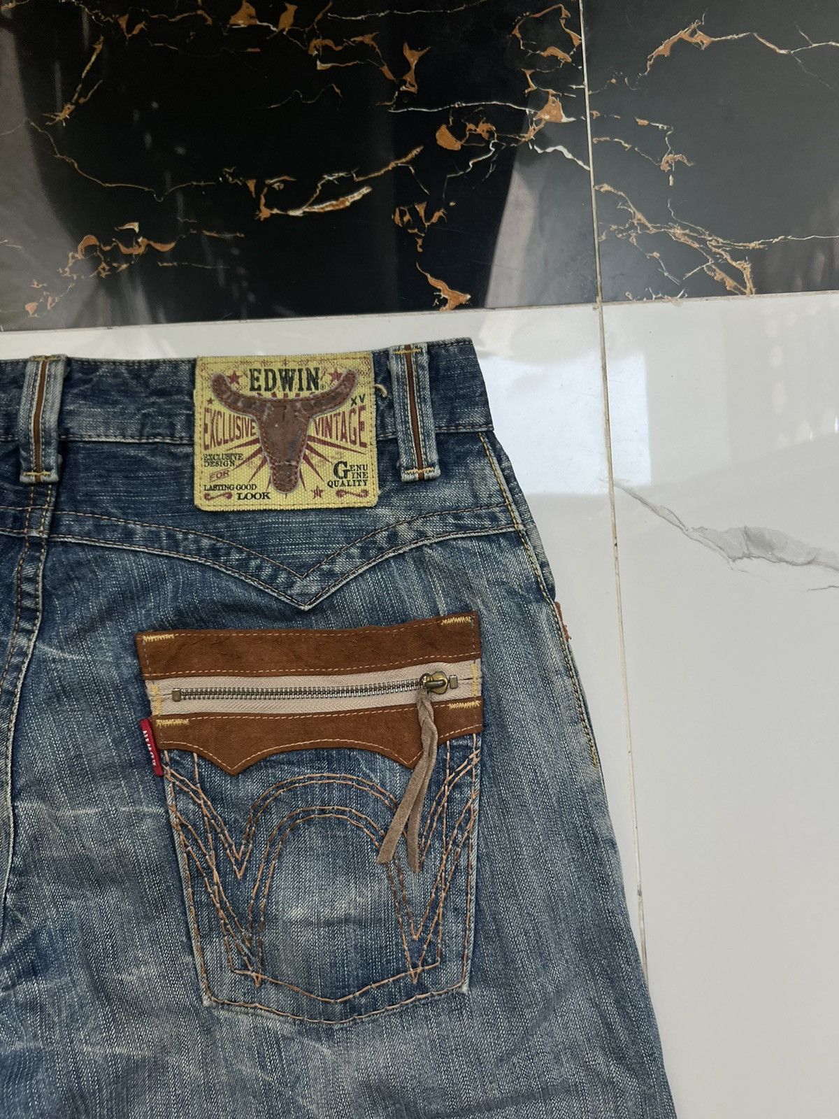 Edwin × Vintage 90’s EDWIN COWBOY STYLE RARE Y2K JEANS BIG POCKETS LOGO Size US 32 / EU 48 - 4 Thumbnail
