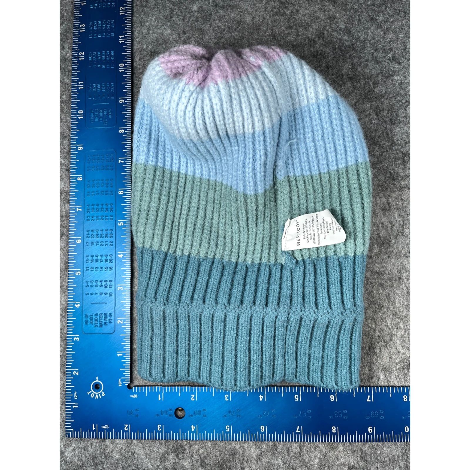 Vintage West Loop Beanie Women One Size Blue Stripe Knit Acrylic Beanie - West Loop Hat Womens Striped Lightweight Ski Theme 90s? Size ONE SIZE - 6 Thumbnail