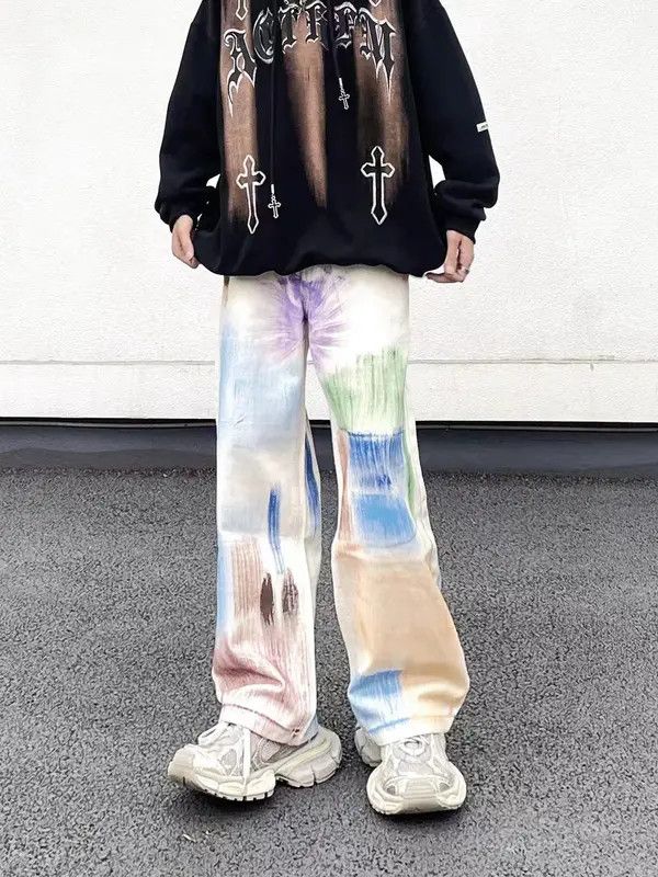 Japanese Brand High street graffiti wide leg design draped jeans Size US 31 - 5 Thumbnail