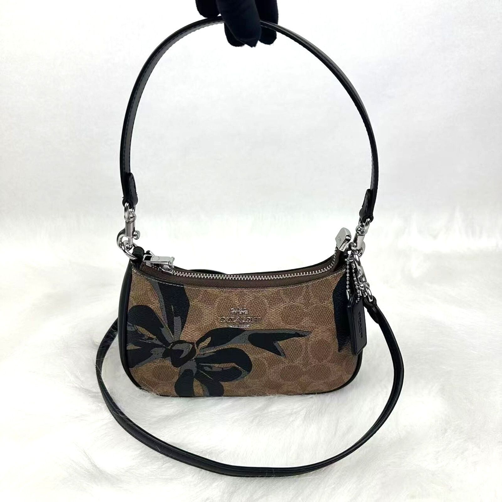 Coach Teri Mini Crossbody Bag Signature Canvas Bow Print Tan in Brown, Women's