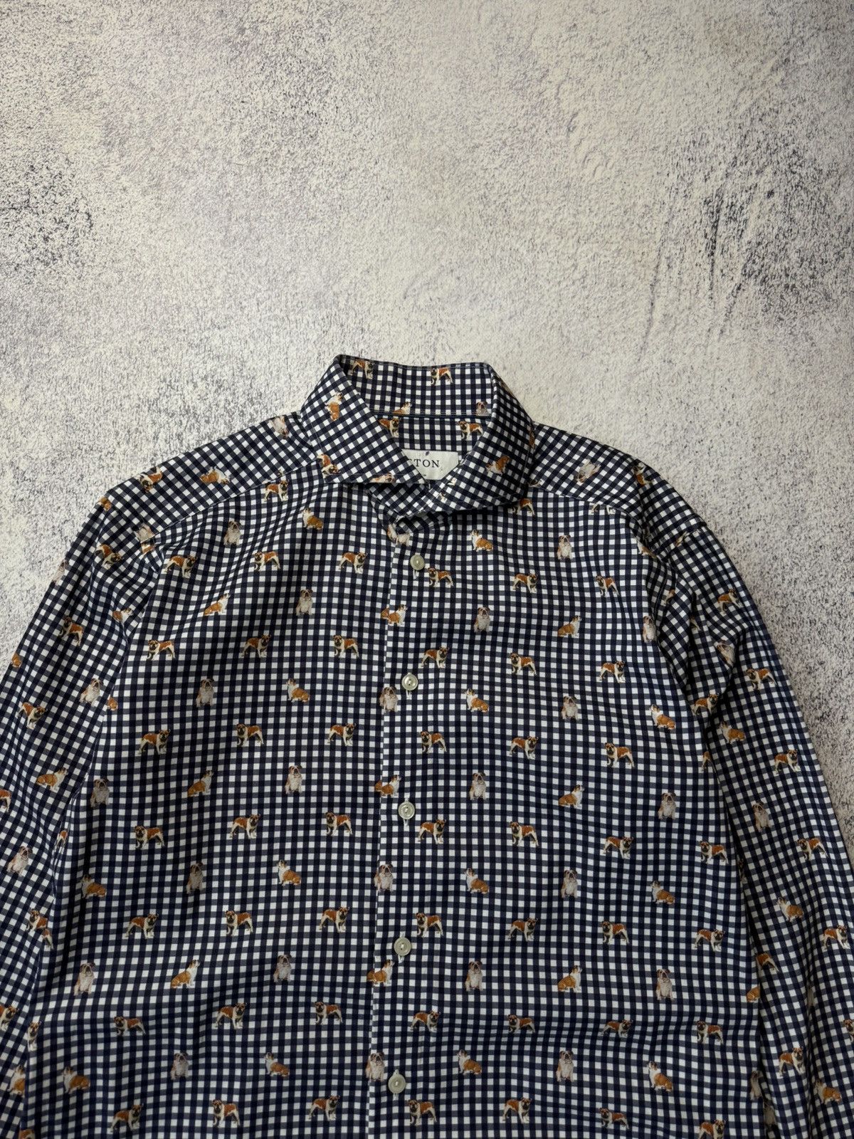 Eton ETON Mens Button Down Monogram Mops Slim Long Sleeve Shirt Size US M / EU 48-50 / 2 - 2 Thumbnail