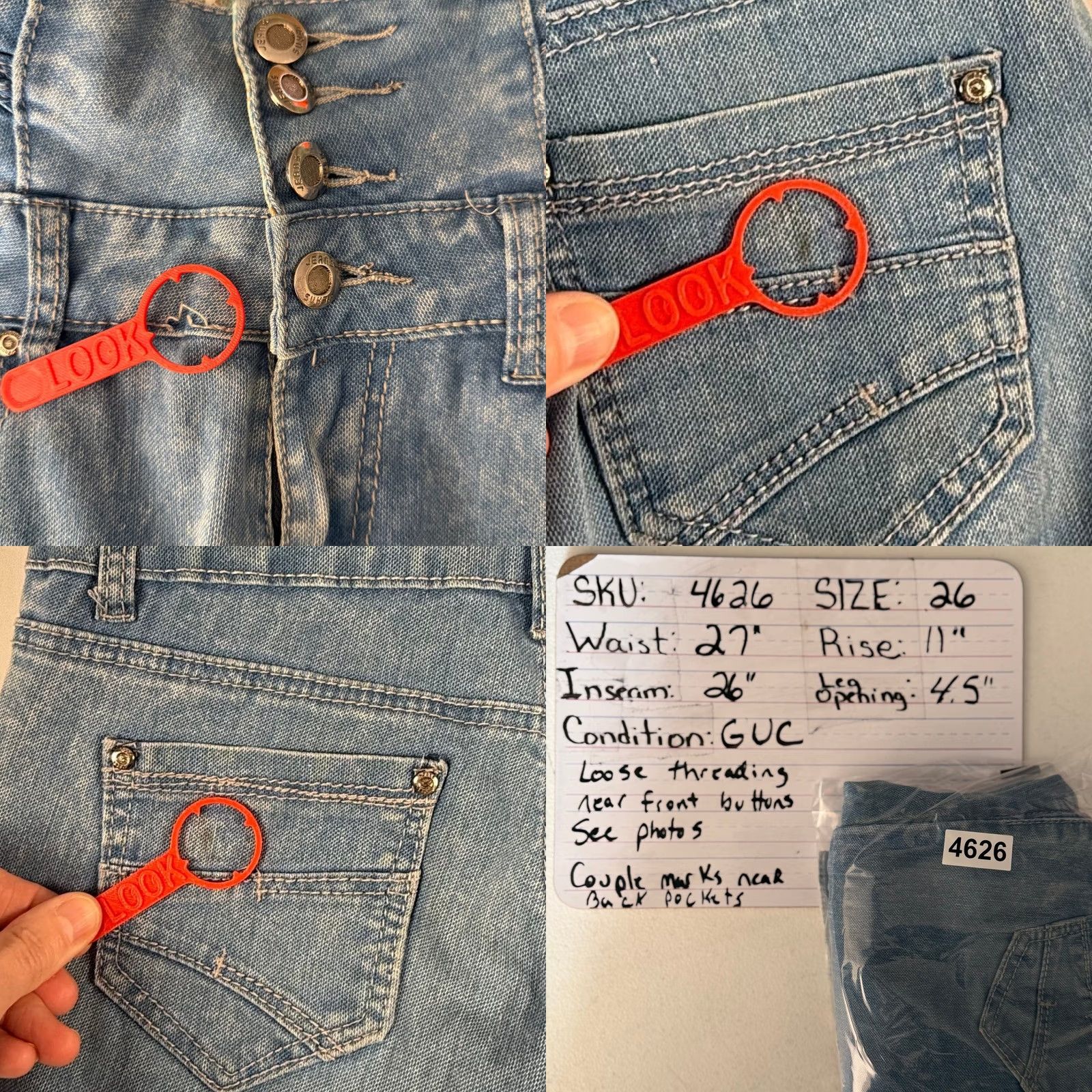 Vintage 3LOOSh Jeans Slim Fit 26 High Waist Button Fly Braided Denim Y2K Boho Festival Size 26" / US 2 / IT 38 - 8 Thumbnail