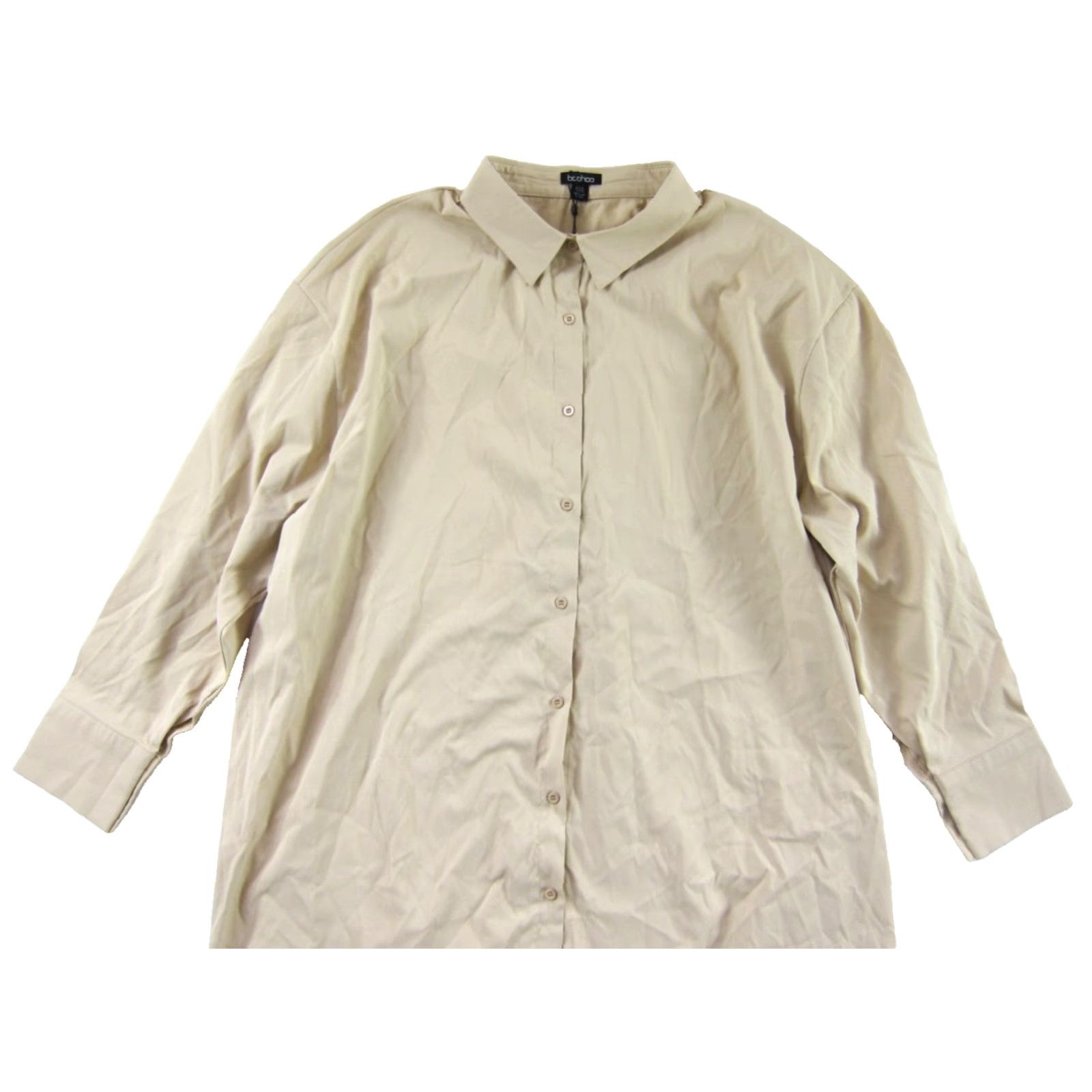 Boohoo NWT Boohoo Stone Brown Collared Long Sleeve Button Down Midi Shirt Dress 14 Size XL / US 12-14 / IT 48-50 - 4 Thumbnail
